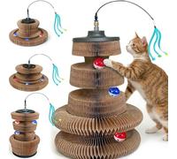 Three Layer Interactive Cat Toy with Scratcher, Metal Wand, Suction Cup, Multi-Shape Combination for Indoor Cats (1)