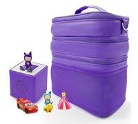 Three-layer music box bag Children's luggage offers plenty of space for Toniebox figures Tigerbox transport foil listening figure cube Mesh compartment Adjustable inner (Purple/Leather)