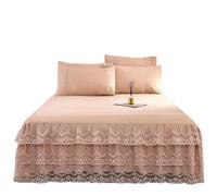 Three-Layer Solid Color Bed Skirt Bedspread Ruffle Bed Mattress Bed Skirt Include Pillowcase Bedding for Home(Khaki,1pc 180cmx200cm)