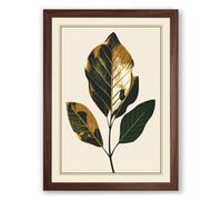 Three Leaves in Gold Botanical Framed Wall Art Print A3 (42×29.7cm) Walnut, Wall Decor for Living Room, Bedroom, Office & Home, Ready to Hang, Art Gift