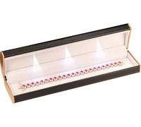 Three LED Lights Black Bracelet Box Luxury PU Leather Dome Top Designed with Gold Color Painted on the Sides Bracelet Necklace Anklet Jewelry Gift Storage Holder Box for Women for Men