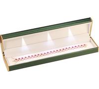Three LED Lights Bracelet Box Luxury PU Leather Dome Top Designed with Gold Color Painted on the Sides Bracelet Necklace Anklet Jewelry Gift Storage Holder Box for Women for Men (Green)
