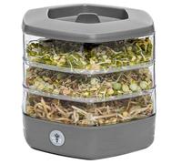 Three-level Seed Sprouter Tray with Lid ø17 cm - Design Set of 3 Germination Trays Made of Plastic for Growing Beans, Sprouts, Microgreens (Grey)