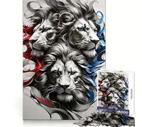 Three Lions Red White Blue Jigsaw Puzzles for Teenagers 1000 Pieces Logic Sense Toy Calm Fun Smooth Edge Birthday Gift (38x26cm)