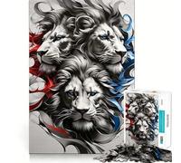 Three Lions Red White Blue Jigsaw Puzzles for Teenagers 1000 Pieces Logic Sense Toy Calm Fun Smooth Edge Birthday Gift (38x26cm)