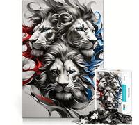 Three Lions Red White Blue Teenagers Puzzles 1000 Piece Jigsaws Boost Recall Relax Time Accurate Edge Amazing Present (50x75cm)