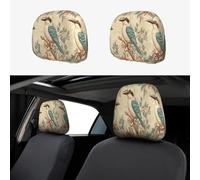 Three Little Birds With Blue Feathers Head Rest Cover Car Accessories, 2 Pcs Car Seat Headrest Cover, Washable Headrest Protector Universal Fit To All Car Suvs Truck Van Vehicles Auto