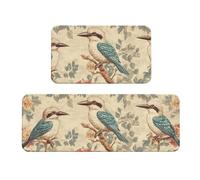 Three Little Birds With Blue Feathers Rug Cushioned Kitchen Rugs Sets Of 2 Comfort Standing Mat For Home Decor Sink,Kitchen Mats For Floor Non Slip Washable ，Laundr 17"X47"+17"X30"