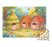 Three Little Pigs Jigsaw Puzzle 1000 Pieces Recycled Material Fable Illustration Puzzles for Boy & Girl Ages 6 Years Up Fun And Challenging Family Game Activity 70x50cm/1000pcs