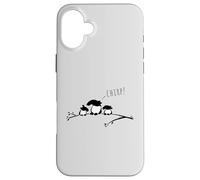 Three little tapir birds on a branch "Chirp!" Case for iPhone 16 Plus
