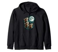 Three Llamas Calling Beneath Full Moon Zip Hoodie