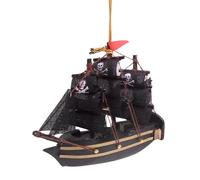 Three-Masted Wooden Pirate Ship Christmas Ornament, Holiday Décor, Nautical Tree Decoration, 4 Inches