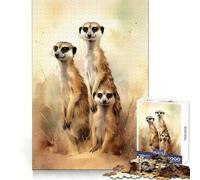Three Meerkat Watercolor Jigsaw Puzzles for Adults1000 Pieces Think Smart Toy Family Bond Accurate Cut Seasonal Gift (38x52cm)