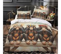 Three monkeys 3D Printed 3 Piece Set Duvet Cover floral crown art style Quilt Cover Silky Soft Microfiber Invisible Zipper Allergy Free Dust Mite Proof for Teens Double（200x200cm）