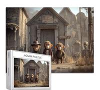 Three Monkeys in a Ghost Town 1000 Piece Jigsaw Puzzles for Adults Halloween Graveyard Art Jigsaw Puzzle Colorful DIY Puzzles for Home Decoration Gifts Family Puzzle Perfect for Game Nights 70×50 cm