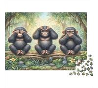 Three Monkeys Jungle 1000 Pieces Puzzles Beautiful View Three Wise Monkeys Wall Decoration Decompression Jigsaw for Men And Women Challenging Puzzles Jigsaw Puzzles for Adults 38x26cm/1000pcs