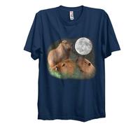 Three Moon Capybaras Unisex Graphic T-Shirt Funny Cute Animal Parody Meme Tee T-Shirt, Animal Lover Gift Men Women (UK, Alpha, M, Regular, Regular, Navy)