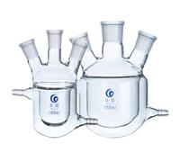 Three-Mouth Jacket Reactive Bottle, Thick Borosilicate Glass Flask, Plant Reactor with Jacket, Lab Reactor (250 ml), 29x24x24)