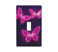Three Neon Pink Glowing Butterflies Light Switch Cover Decorative Single Toggle 1 Gang Wall Plate for Kitchen Farmhouse Bedroom Bathroom Art Decor