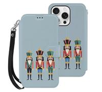Three Nutcracker Soldiers Leather Flip Phone Case Wallet Cover Compatible with iPhone 16/16 Plus/16 Pro/16 Pro Max/16 E