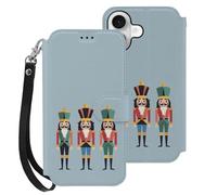 Three Nutcracker Soldiers Leather Flip Phone Case Wallet Cover Compatible with iPhone 16/16 Plus/16 Pro/16 Pro Max/16 E