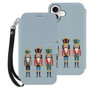 Three Nutcracker Soldiers Leather Flip Phone Case Wallet Cover Compatible with iPhone 16/16 Plus/16 Pro/16 Pro Max/16 E