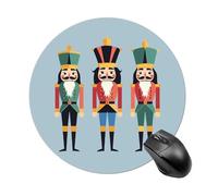 Three Nutcracker Soldiers Round Mouse Pad with Non-Slip Rubber Base Washable Desktop Protection for Laptop Games Office