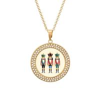 Three Nutcracker Soldiers Vintage Necklace Gold Silver Pendant Jewelry Lady Multicolored Diamond Necklaces with Chain
