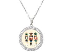 Three Nutcracker Soldiers Vintage Necklace Gold Silver Pendant Jewelry Lady Multicolored Diamond Necklaces with Chain