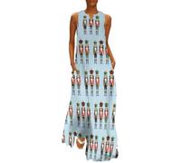 Three Nutcracker Soldiers Womens Maxi Dresses Boho Floral Sleeveless Ankle Length Flowy Long Dress with Pockets 4XL