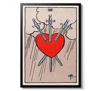 Three of Swords Vintage Illustration Print, Spiritual Tarot Poster, Fantasy Magic Wall Art Decor, Sword and Heart Gift, Archival Matte, A2 (Print Only) - 59.4x42cm