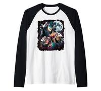 Three Opossums Moon Space - Cosmic Galaxy Chaos Art Raglan Baseball Tee