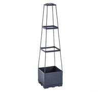 Three or Four Layer Raised Garden Box with Side Fill Port and Trellis for Climbing Vegetable and Flower Cultivation (3 Evels-Vine Woven)