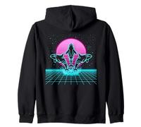 Three Orcas Retrowave Synthwave 80s Ocean Night Zip Hoodie