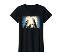 Three Otters Howling at the Moon Otter Lover Full Moon Value Graphic T-Shirt, Women, Black, XL