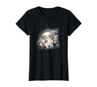 Three Otters Howling at the Moon Otter Lover Full Moon Value Graphic T-Shirt, Women, Black, XL