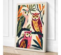 Three Owls in Foliage Retro Canvas Wall Art Print 18x12 Inch