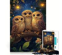 Three Owls in The Night Jigsaw Puzzles for Teenagers 1000 Piece Raise Memory Leisure Time Clean Edge Lovely Present (50x75cm)
