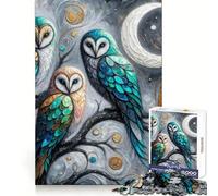 Three Owls Under The Moon 1000 Piece Jigsaws for Teenagers Puzzle Wise Think Toy Simple Fun Tight Cut Santa Wish Pick (38x26cm)