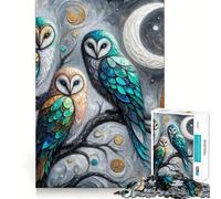 Three Owls Under The Moon 1000 Piece Jigsaws for Teenagers Puzzle Wise Think Toy Simple Fun Tight Cut Santa Wish Pick (38x26cm)