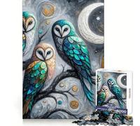 Three Owls Under The Moon Jigsaw Puzzles 1000 Piece for Teenagers Improve Memory Relaxing Fun Sharp Edge Unique Gift (50x75cm)