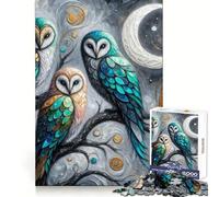 Three Owls Under The Moon Jigsaw Puzzles 1000 Pieces for Teenagers Think Game Peaceful Time Quality Edge Perfect Present (38x52cm)