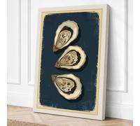 Three Oyster Shells Coastal Canvas Wall Art Print 24x16 Inch | Ready to Hang, Gallery Wrapped, Fade-Resistant Inks, Securely Packaged, UK Made