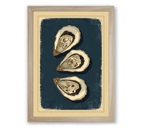 Three Oyster Shells Coastal Framed Wall Art Print A1 (84.1×59.4cm) Oak, Wall Decor for Living Room, Bedroom, Office & Home, Ready to Hang, Art Gift