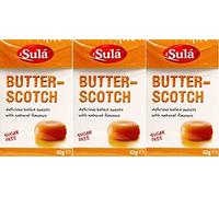 THREE PACKS of Sula Sugar Free Sweets Butterscotch 42g