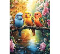 Three Parrots Perched on A Flowering Branch 500 Piece Complete DIY Jigsaw Puzzle Animal Plant Collectors Mind Relaxation Educational Decorative Puzzle Gifts for Adults Recycled Cardboard 500 PCS
