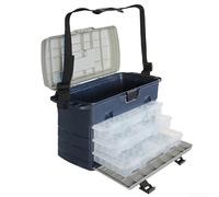 Three-Partition Fishing Tackle Box With Shell And Clear Lid To Maintain Order Among Treble Hooks, Split Rings, And Bobbers