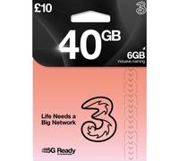 Three Pay As You Go Sim Card With 40GB of data and