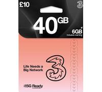 Three Pay As You Go Sim Card With 40GB of data and Unlimited Minutes/Texts