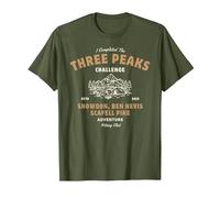 Three Peaks Challenge UK Hiking T-Shirt, Men, Olive Green, Large